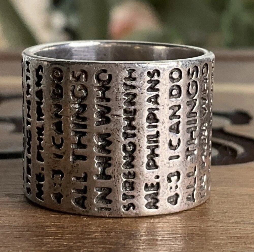 Sterling I Can Do All Things Through Him Philippians 4:13 Cigar Band Ring Sz 7